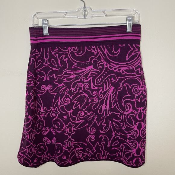 TITLE NINE Purple Pink Merino Wool Knit A Line Skirt Paisley Floral Outdoor Sz S - Picture 5 of 9